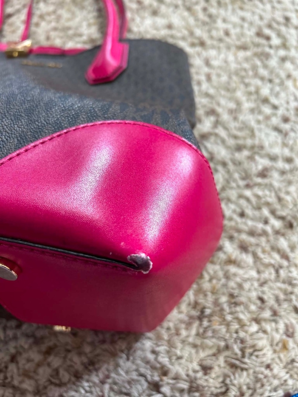 Michael Kors Brown MK Logo Tote with Pink Trim and Handles - Picture 6 of 12